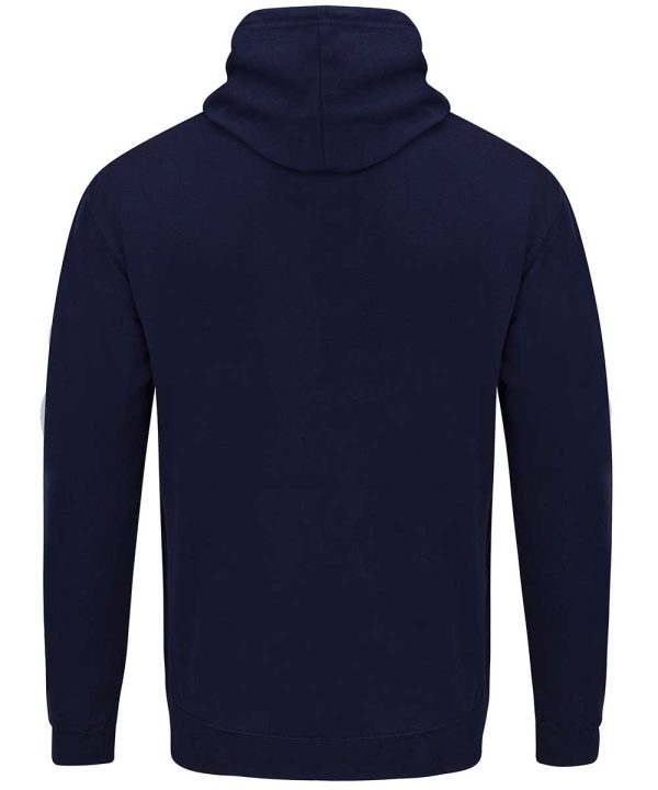 Oxford navy hoodie with silver In-Debt logo (rear view)